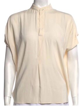 Women's Cream Short Sleeve Mandarin Collar Top